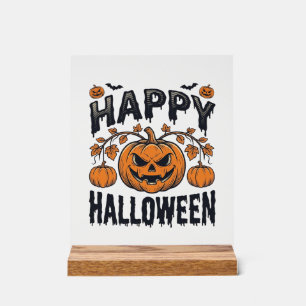 Panneau En Acrylique Joyeux Halloween Citrouille Design de Gravure Vint