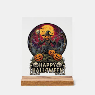 Panneau En Acrylique Joyeux Halloween Citrouille Magicien Cimetière Ple