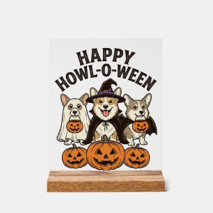 Panneau En Acrylique Joyeux Howl-O-Ween Corgi Halloween Chien Vecteur C