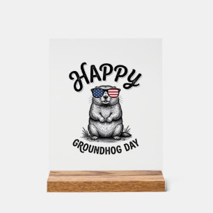 Panneau En Acrylique Joyeux Jour de la Marmotte Vintage Gravure Design