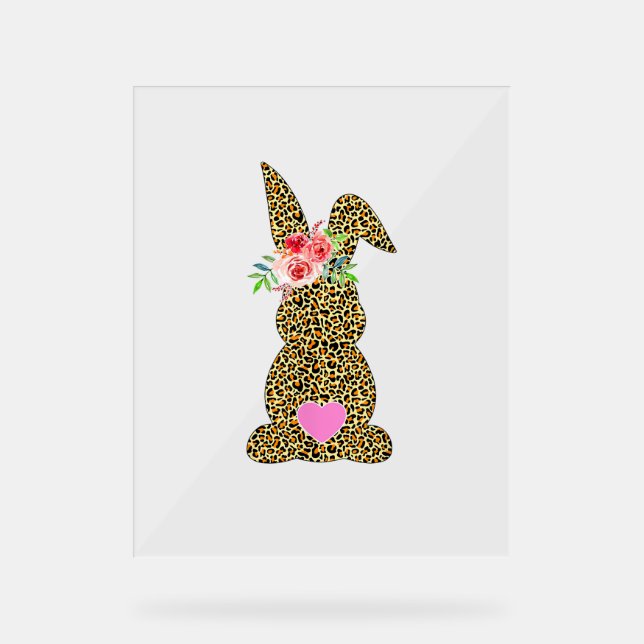 Panneau En Acrylique Joyeux lapin léopard de Pâques lapin mignon (Recto)