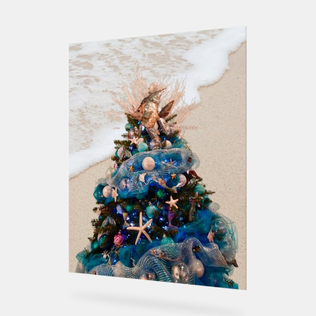 Panneau En Acrylique Joyeux Noël côtier Plage tropicale Holiday Tree (Angle)