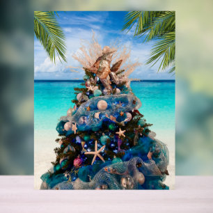 Panneau En Acrylique Joyeux Noël côtier Plage tropicale Holiday Tree