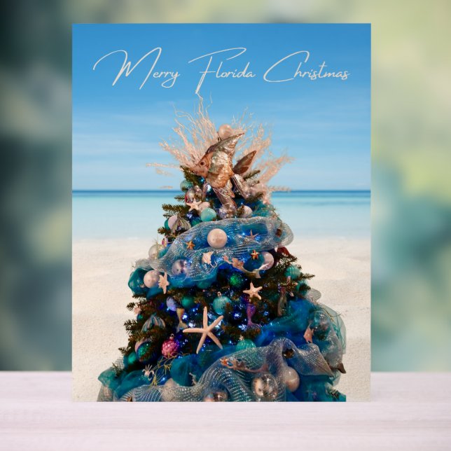 Panneau En Acrylique Joyeux Noël Floride Tropical Plage Vacances Arbre (Neutre)