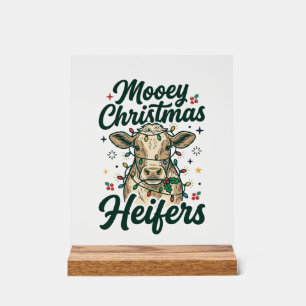 Panneau En Acrylique Joyeux Noël Génisses Drôle de Vache Noël Design