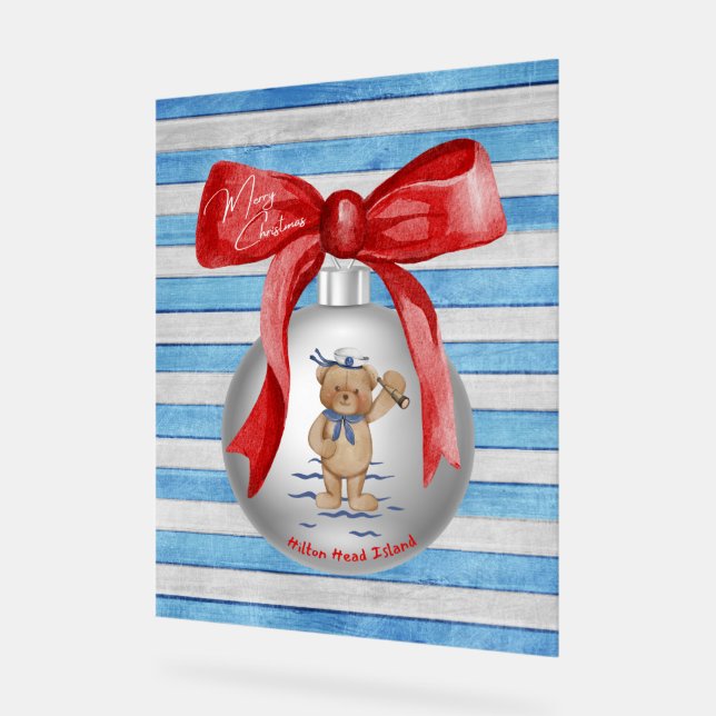 Panneau En Acrylique Joyeux Noël Hilton Head Island Ours Ornement (Angle)