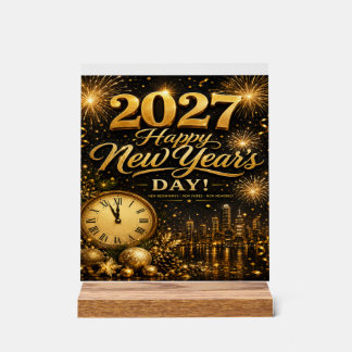 Panneau En Acrylique Joyeux Nouvel An 2027 | Feux d'Artifice Luxueux en