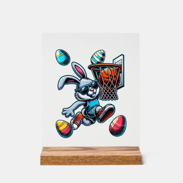 Panneau En Acrylique Joyeux Pâques Basketball Garçons Lapin de Pâques D (Recto)