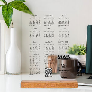 Panneau En Acrylique Kalender Deutsch 2025 Calendrier complet année Qr