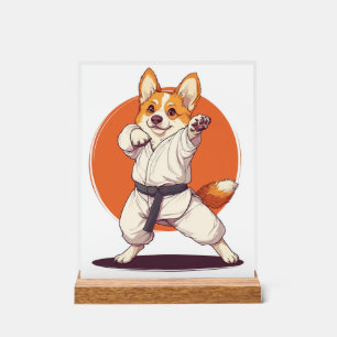 Panneau En Acrylique Karate Corgi � Chien d'Arts Martiaux