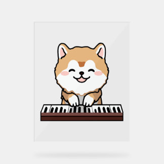 Panneau En Acrylique Kawaii Chien mignon Jouer Piano Clavier