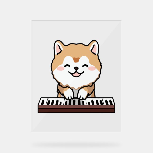 Panneau En Acrylique Kawaii Chien mignon Jouer Piano Clavier (Recto)