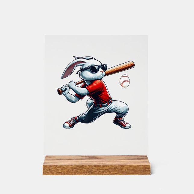 Panneau En Acrylique Kids Boys Happy Easter Bunny Playing Baseball East (Recto)