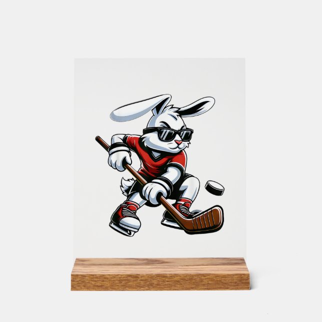 Panneau En Acrylique Kids Boys Happy Easter Bunny Playing Hockey Easter (Recto)