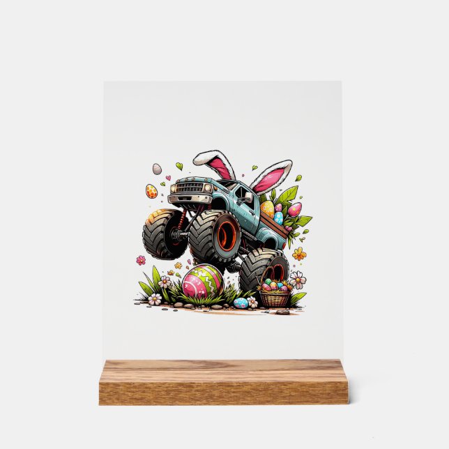 Panneau En Acrylique Kids Boys Happy Easter Day Bunny Monster Truck Egg (Recto)