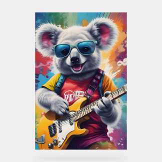 Panneau En Acrylique Koala jouant de la guitare, du graffiti