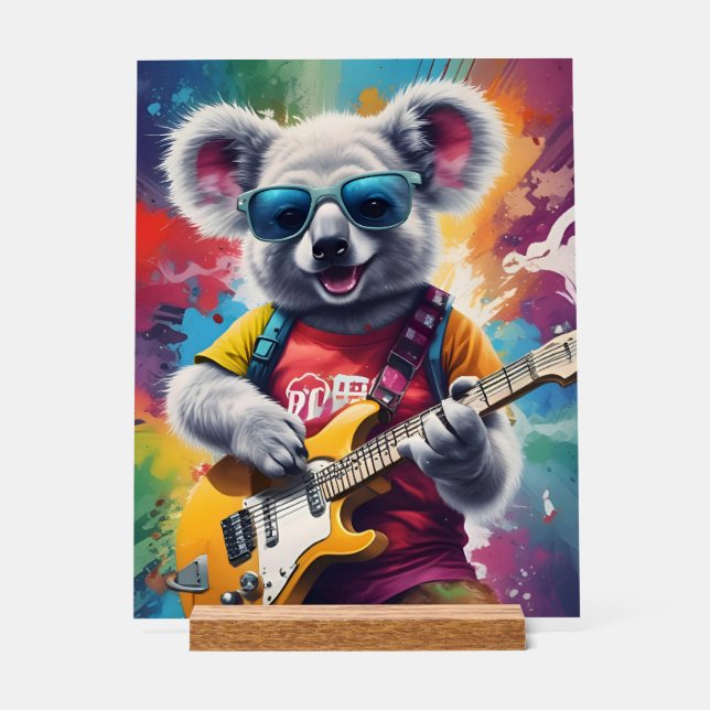 Panneau En Acrylique Koala jouant de la guitare, du graffiti (Recto)