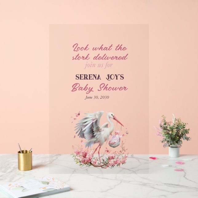 Panneau En Acrylique La cigogne donne un bébé fille (Mariage)