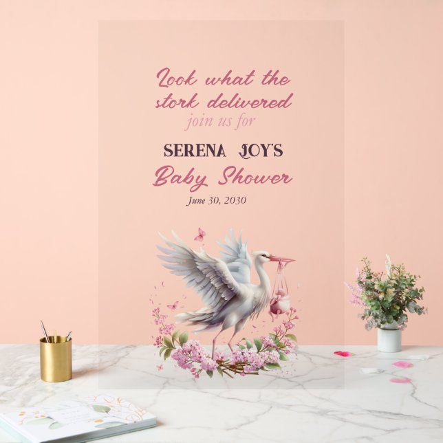 Panneau En Acrylique La cigogne donne un bébé fille (Mariage)