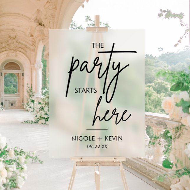 Panneau En Acrylique La fête commence ici Mariage Bienvenue Frosted (Créateur téléchargé)