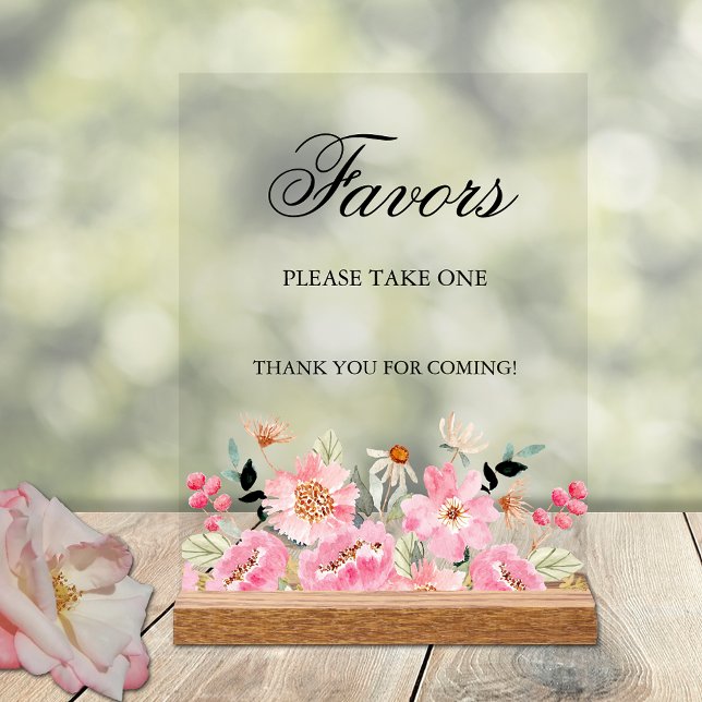 Panneau En Acrylique La Fête des mariées rose florale est privilégiée (Pink floral bridal shower Favors  tabletop acrylic sign)