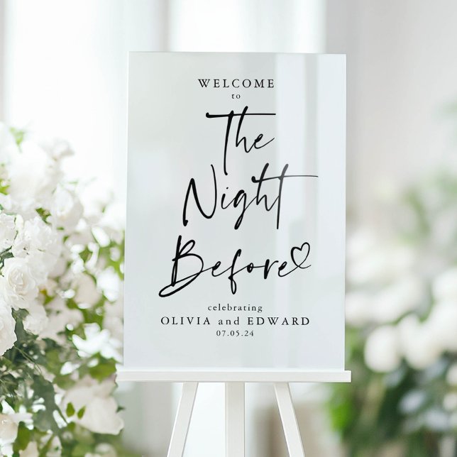 Panneau En Acrylique La Nuit Avant Le Dîner De La Répétition (White Acrylic Sign for Rehearsal Dinner "The Night Before" )