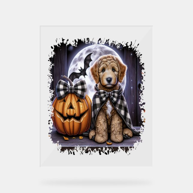 Panneau En Acrylique Labradoodle chien Carré d'Halloween (Recto)