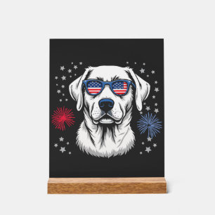 Panneau En Acrylique Labrador patriotique avec lunettes de soleil USA