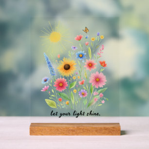 Panneau En Acrylique Laissez votre lumière briller fleurs et soleil