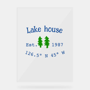 Panneau En Acrylique Lake house et. Date année coordonnées personnalisé