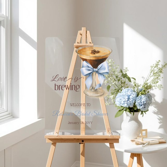 Panneau En Acrylique L'amour est dans la tasse Blue Bow Coffee Shower d (Créateur téléchargé)