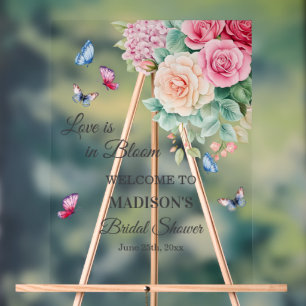 Panneau En Acrylique L'amour est en fleurs Papillons Bienvenue à la soi