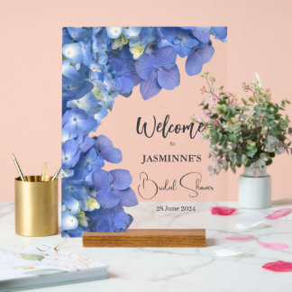 Panneau En Acrylique Lancement de Baby Shower avec Hydrangeas Bleus