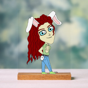 Panneau En Acrylique Lapin Chibi en fille donnant un pouce levé