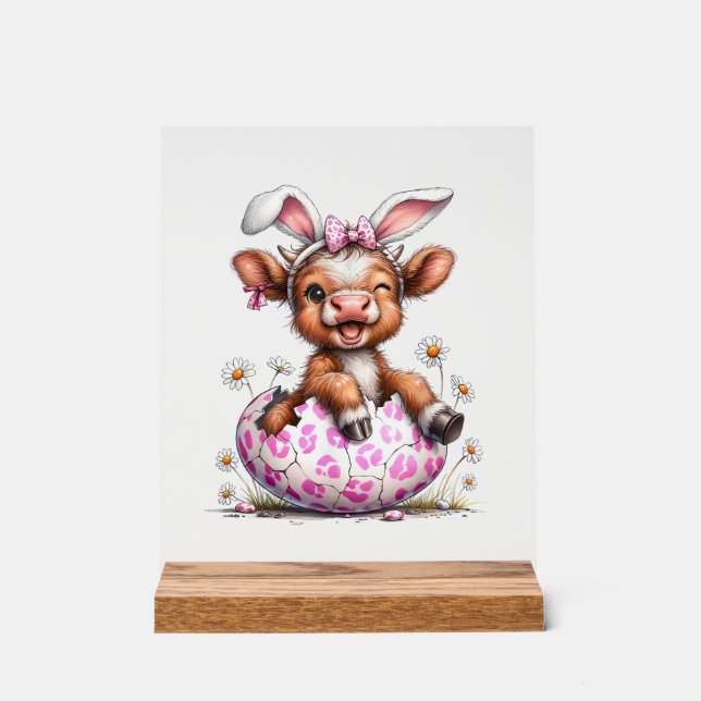 Panneau En Acrylique Lapin de Pâques Vache Drôle Mignon Amoureux de Vac (Recto)