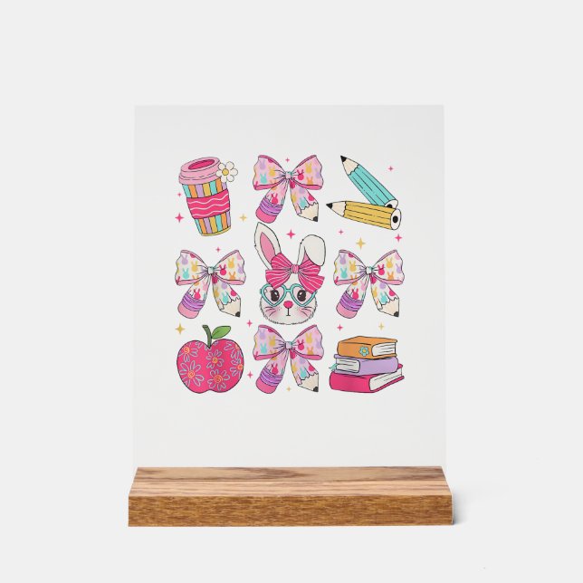 Panneau En Acrylique Lapin Drôle Coquette Nœud Lapin Professeur Pâques  (Recto)