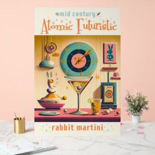Panneau En Acrylique Lapin Martini Rétro Futuriste du Milieu du Siècle