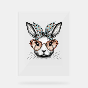 Panneau En Acrylique Lapin Visage Pâques Léopard Lunettes Filles Femmes