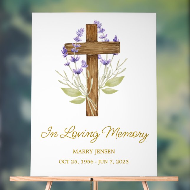 Panneau En Acrylique Lavender cross Memorial Funeral (Neutre)