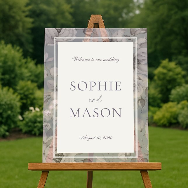 Panneau En Acrylique Lavender Grey Floral Acrylic Wedding Welcome Sign (Créateur téléchargé)
