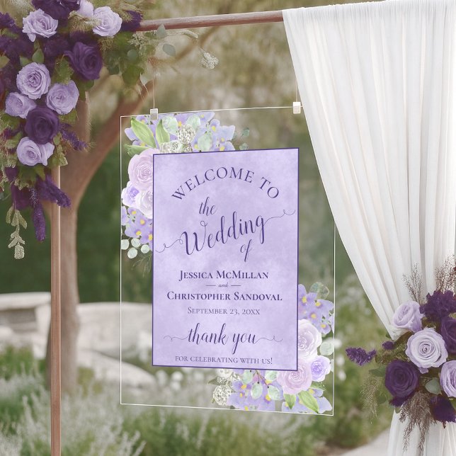 Panneau En Acrylique Lavender Purple Boho Chic Floral Wedding Welcome (Créateur téléchargé)