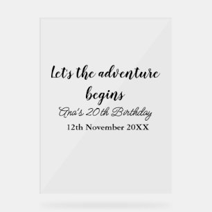 Panneau En Acrylique l'aventure commence 20e anniversaire ajouter nom d