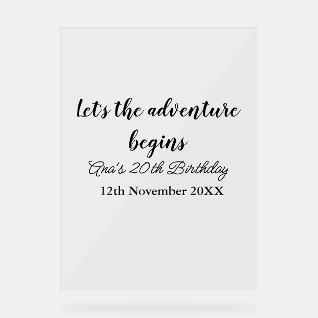 Panneau En Acrylique l'aventure commence 20e anniversaire ajouter nom d (Recto)