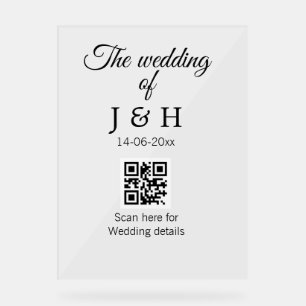 Panneau En Acrylique Le mariage d'ajouter le nom de couple QR code scan