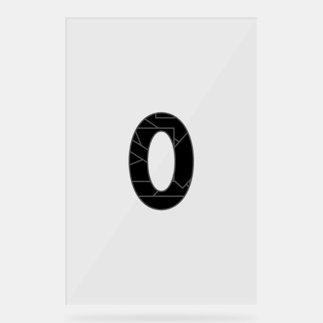 Panneau En Acrylique Le nombre zéro (0) en noir (Recto)