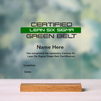 Panneau En Acrylique Lean SS Green Belt Award (personnalisable)