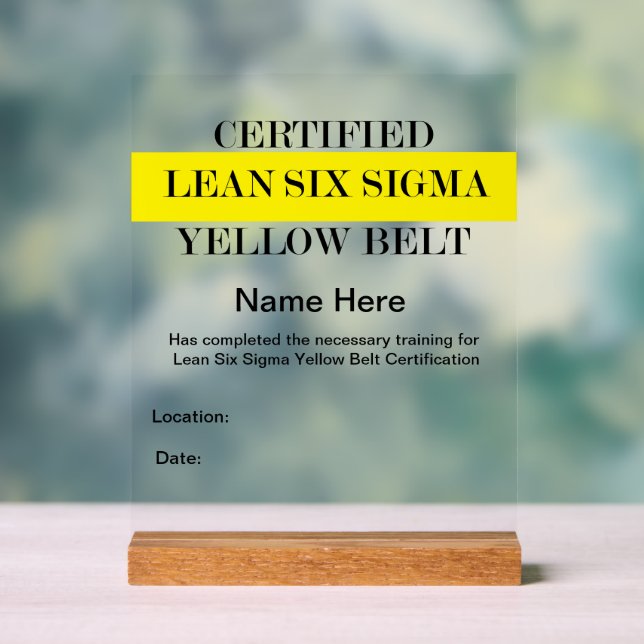 Panneau En Acrylique Lean SS Yellow Belt Award (personnalisable) (Neutre)