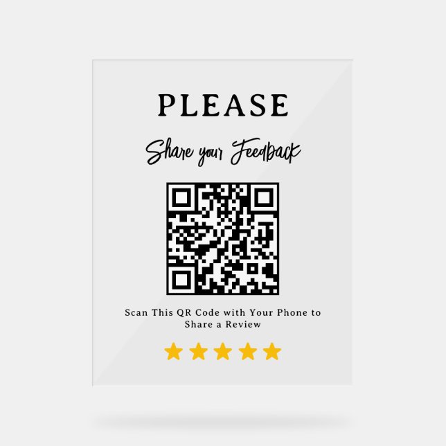 Panneau En Acrylique Leave a Review QR Code Business Display Sign (Recto)