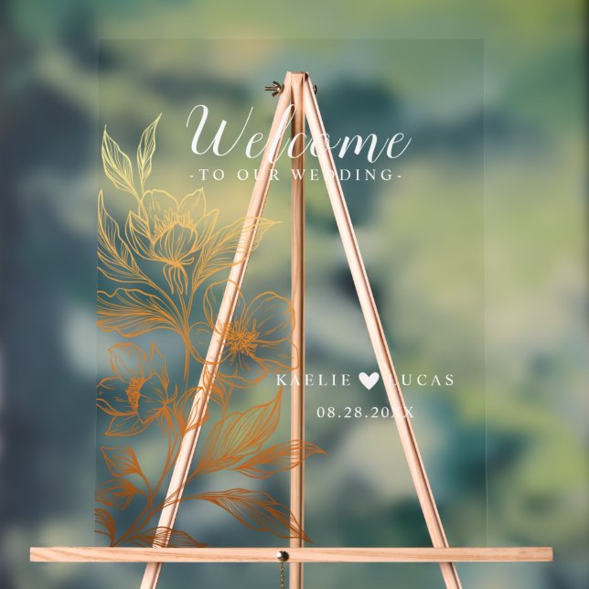 Panneau En Acrylique "Les Flores D'Or De L'Amour" | Mariage noir Bienve (Neutre)