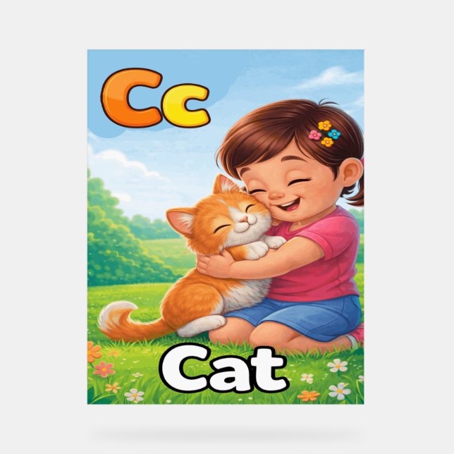 Panneau En Acrylique Letter C Alphabet Poster – C is for Cat  Cute Kids (Recto)